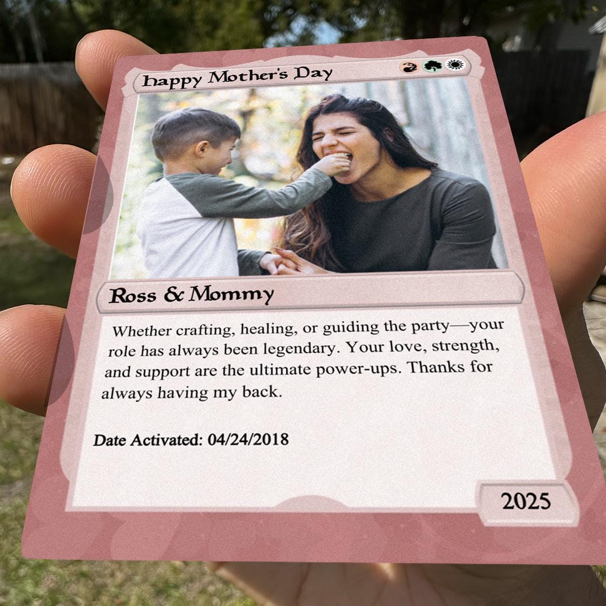 Pet the Gathering Mother's Day Photo Card - Mother's Day Gift - Personalized Anime Style Metal Photo Card - Legendary Mom Custom Card