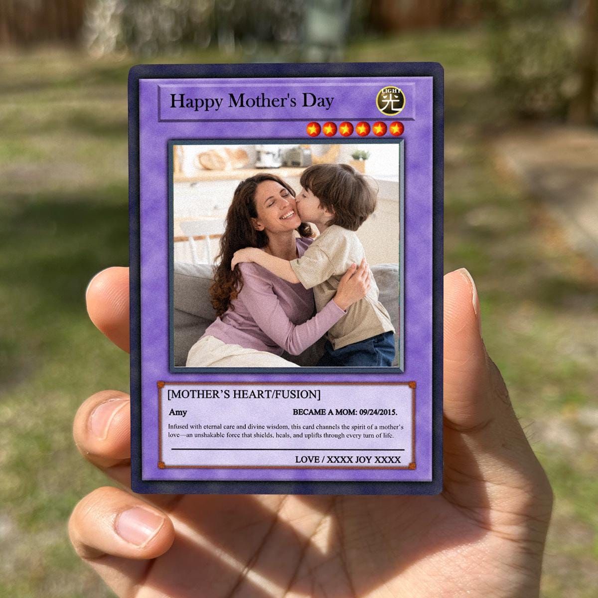 Dueling Mom Photo Card - Mother's Day Gift - Personalized Anime Style Metal Photo Card - Anime-Inspired Card - Legendary Mom Custom Card