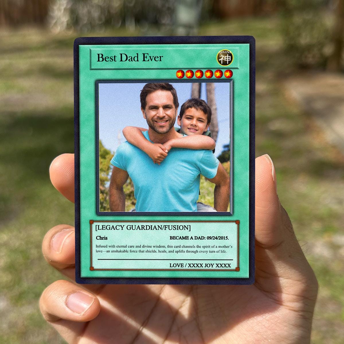 Dueling Dad Photo Card - Father's Day Gift - Personalized Anime Style Metal Photo Card - Anime-Inspired Card - Legendary Dad Custom Card