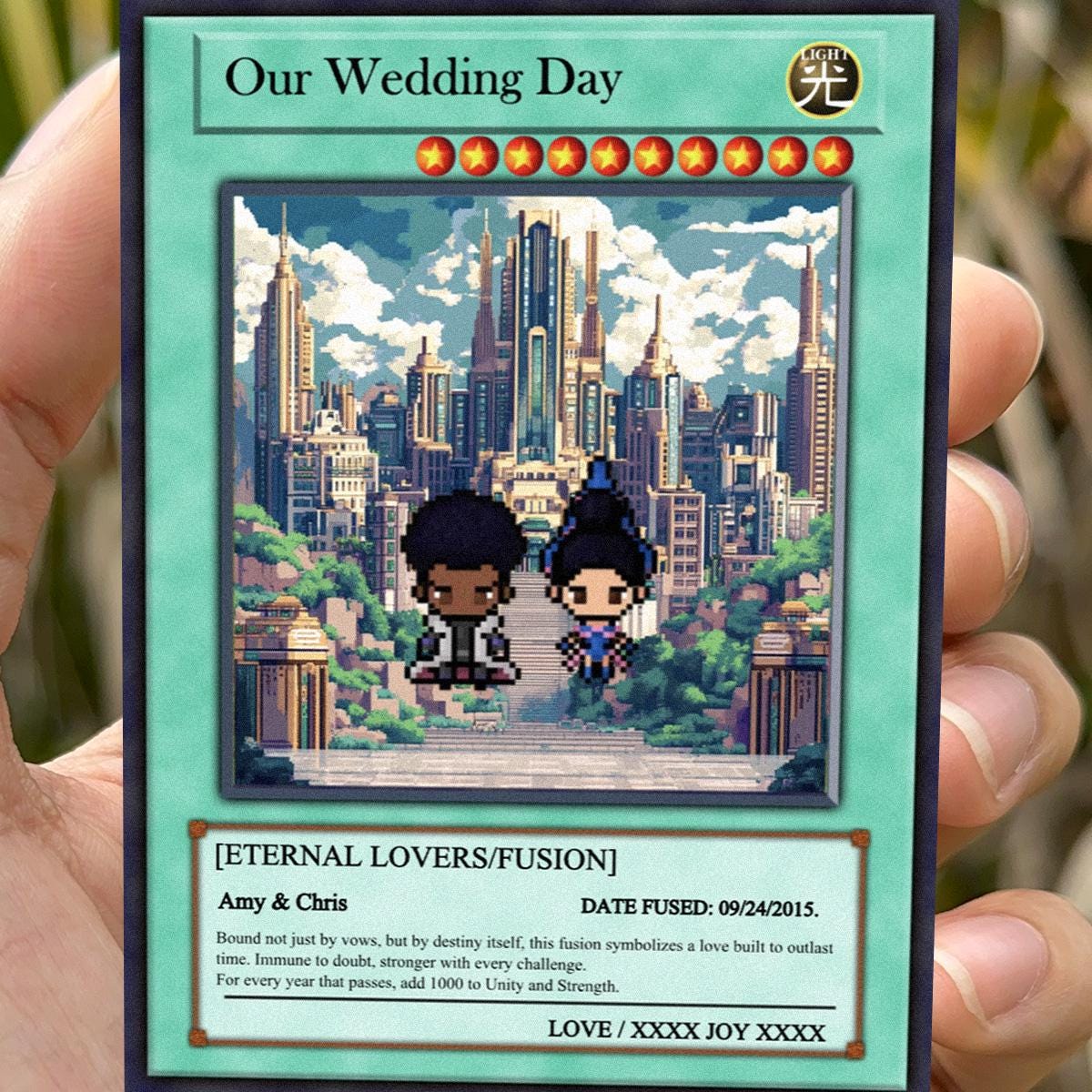 Dueling Wedding Card - Dueling Wedding Gift - Dueling Style Card - Personalized Metal Keepsake for Couples - Anime Wedding Battle Card