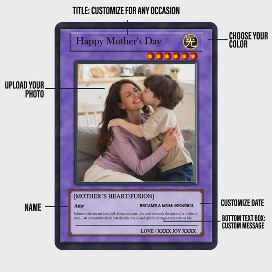 Dueling Mom Photo Card - Mother's Day Gift - Personalized Anime Style Metal Photo Card - Anime-Inspired Card - Legendary Mom Custom Card