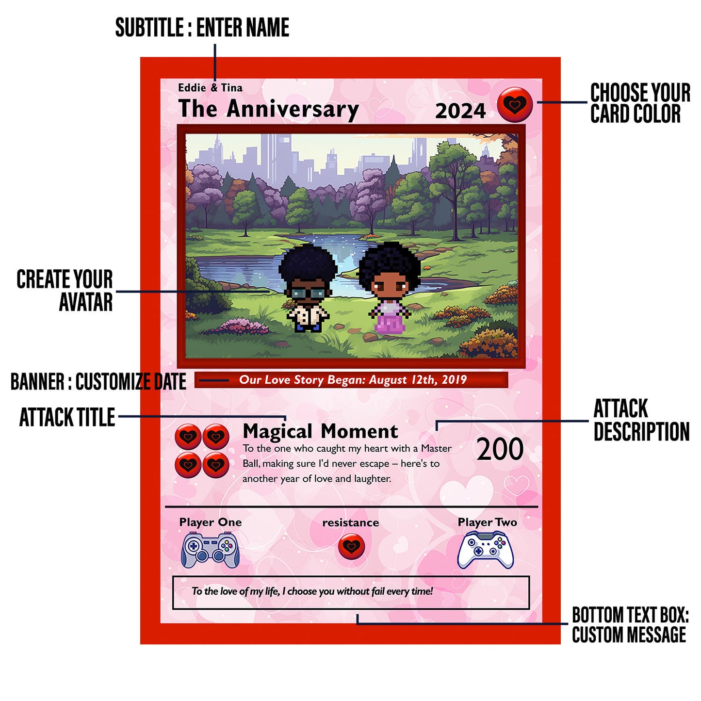 Poke Anniversary Card - Personalized Anniversary Gifts - Anniversary Gift - Gift for Him - Gift for Her - Gift for Gamer