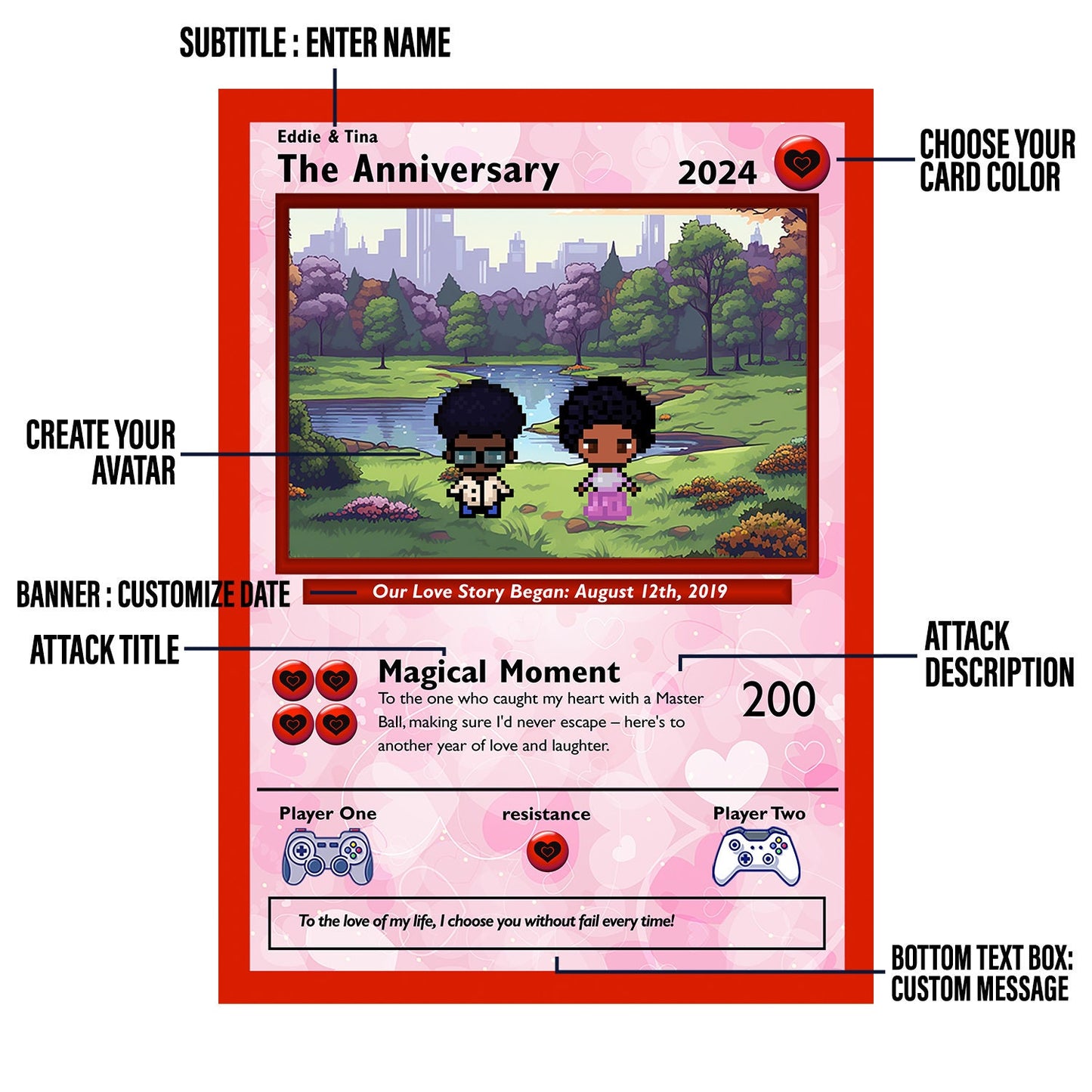 Poke Valentine's Day Card - Personalized Valentines Day Gift - Valentines Day Gift - Vday Gift for Him - Vday Gift for Her - Gift for Gamer