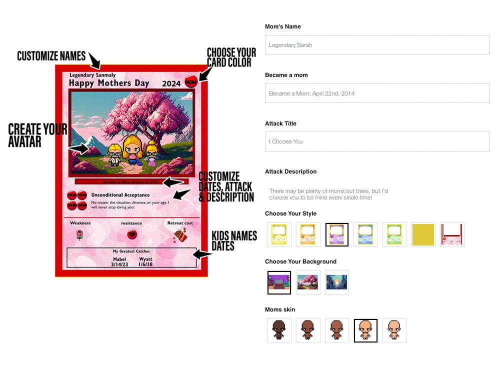 Personalized Poke Mother's Day Card - Custom Gift for Mom - Mother's Day Gifts - Mother's Day Present - Custom Pokemon Card - Mom Gifts