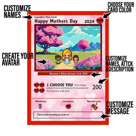 Personalized Poke Mother's Day Card - Custom Gift for Mom - Mother's Day Gifts - Mother's Day Present - Custom Pokemon Card - Mom Gifts