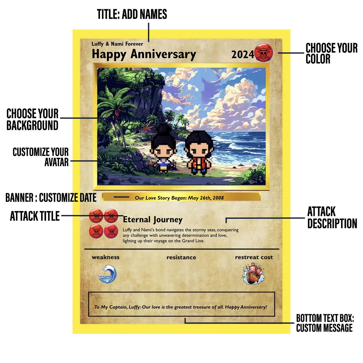 Personalized Pirates Anniversary Card - Custom Gift for Anniversary - Personalized One Piece Anniversary Gift - Anniversary Gifts