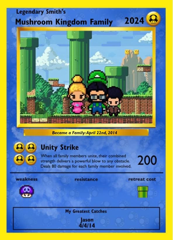 Personalized Mushroom Kingdom Family Card - Family Gift - Custom Family Card - Special Gift for a Family member - Super Mario World