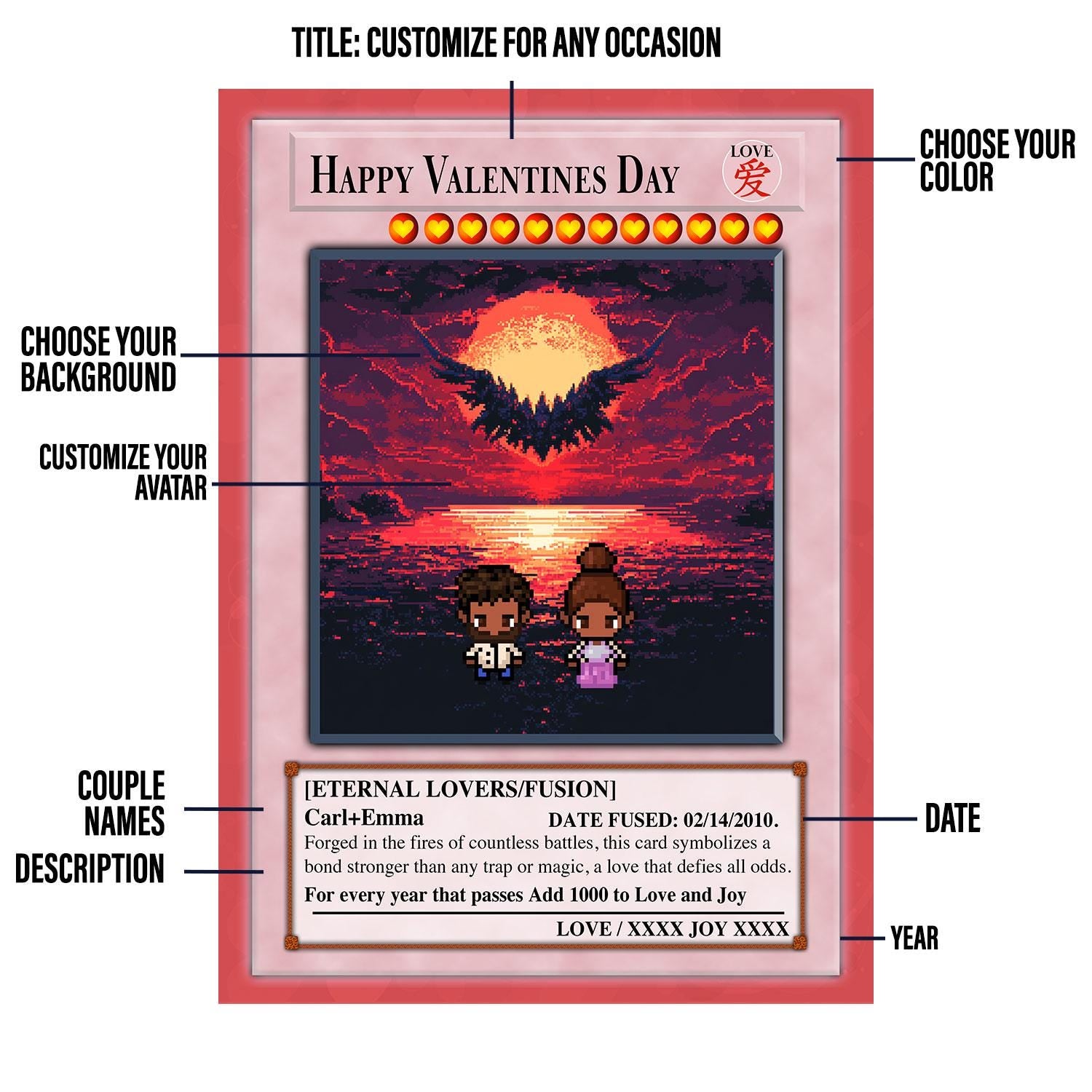 Yu-Gi-Love Vday Card - Yu-Gi-Oh Card - Valentines Gift - Anniversary Gift - Gift for Him - Gift for Her - Gift for Gamer