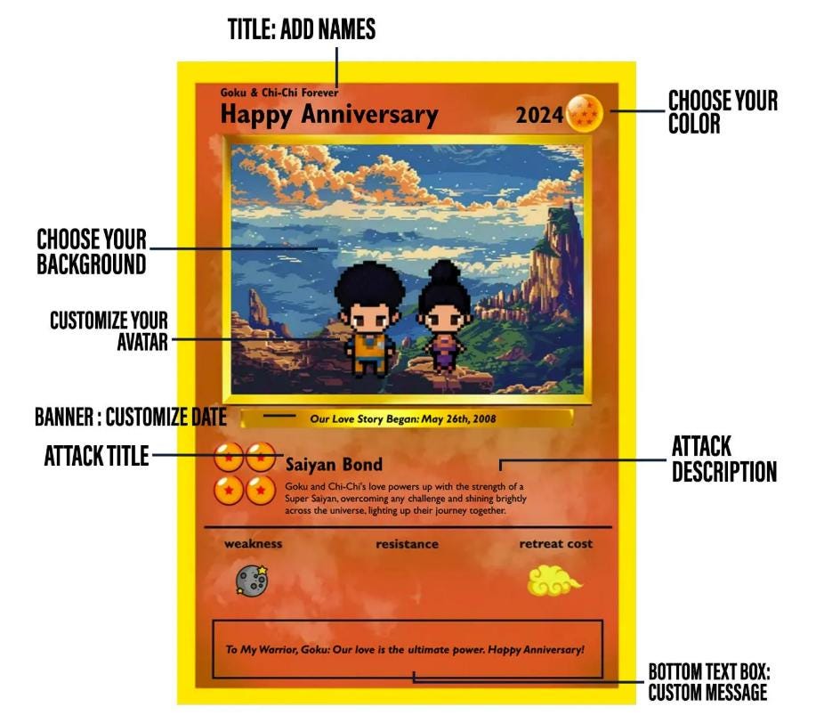 Personalized Super Saiyan Anniversary Card - Custom Gift Anniversary - Personalized Dragon Ball Z Gift - Valentine's Day Card