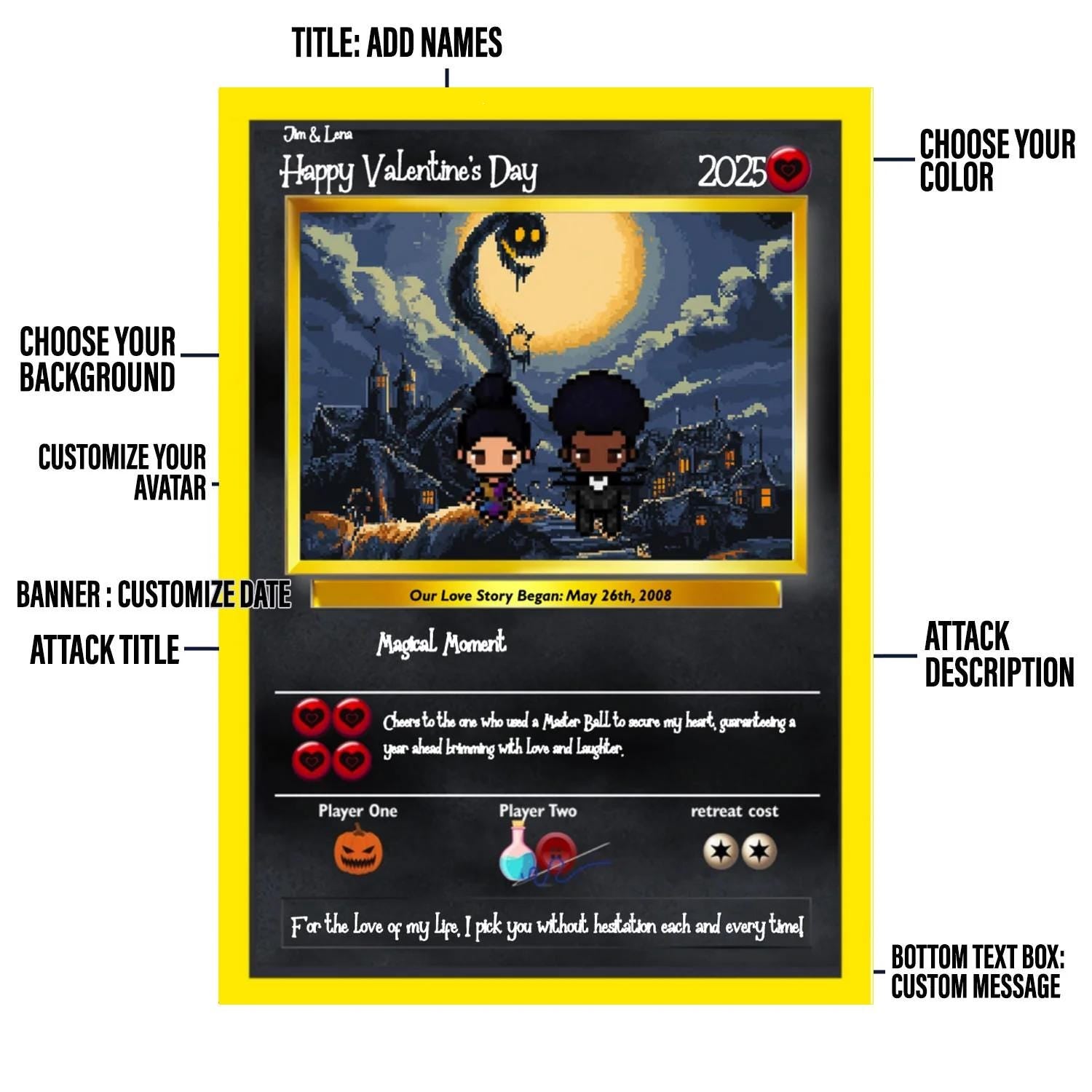 Poke Nightmare Love Card - Personalized Valentines Day Gift - Valentines Day Gift - Vday Gift for Him - Vday Gift for Her - Anniversary Gift