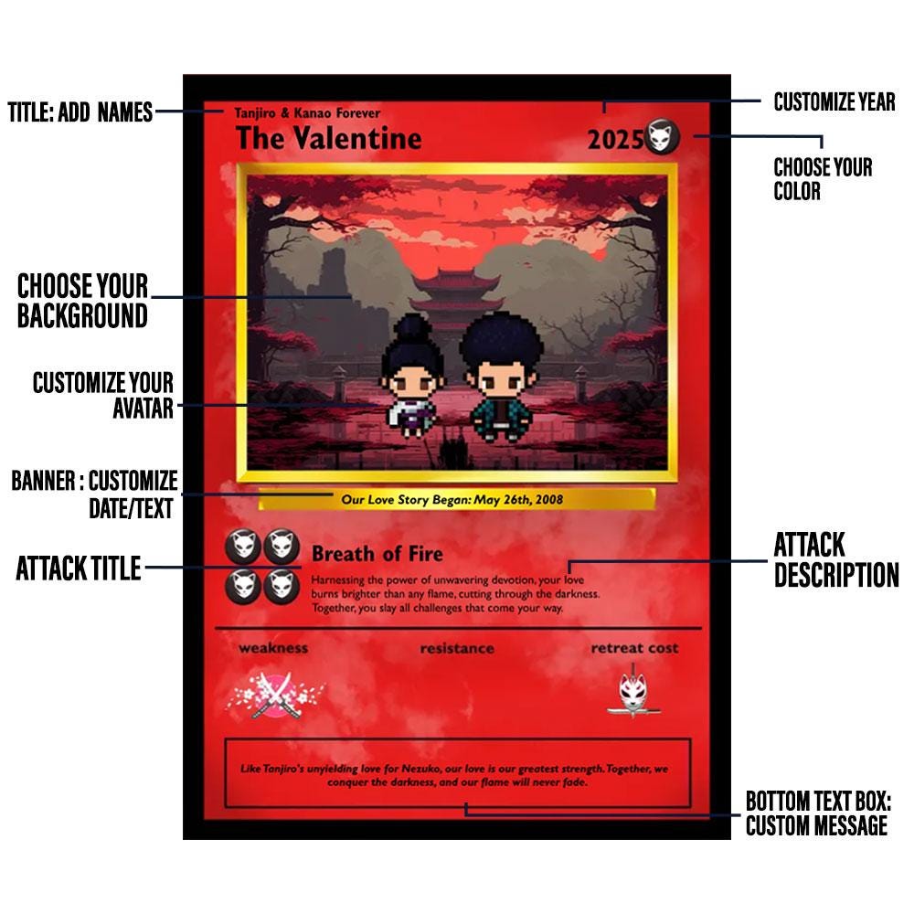 Personalized Slayer Love Card - Custom Gift Anniversary - Anime Couple Metal Card - Valentine's Day Card - Personalized Anime Gift