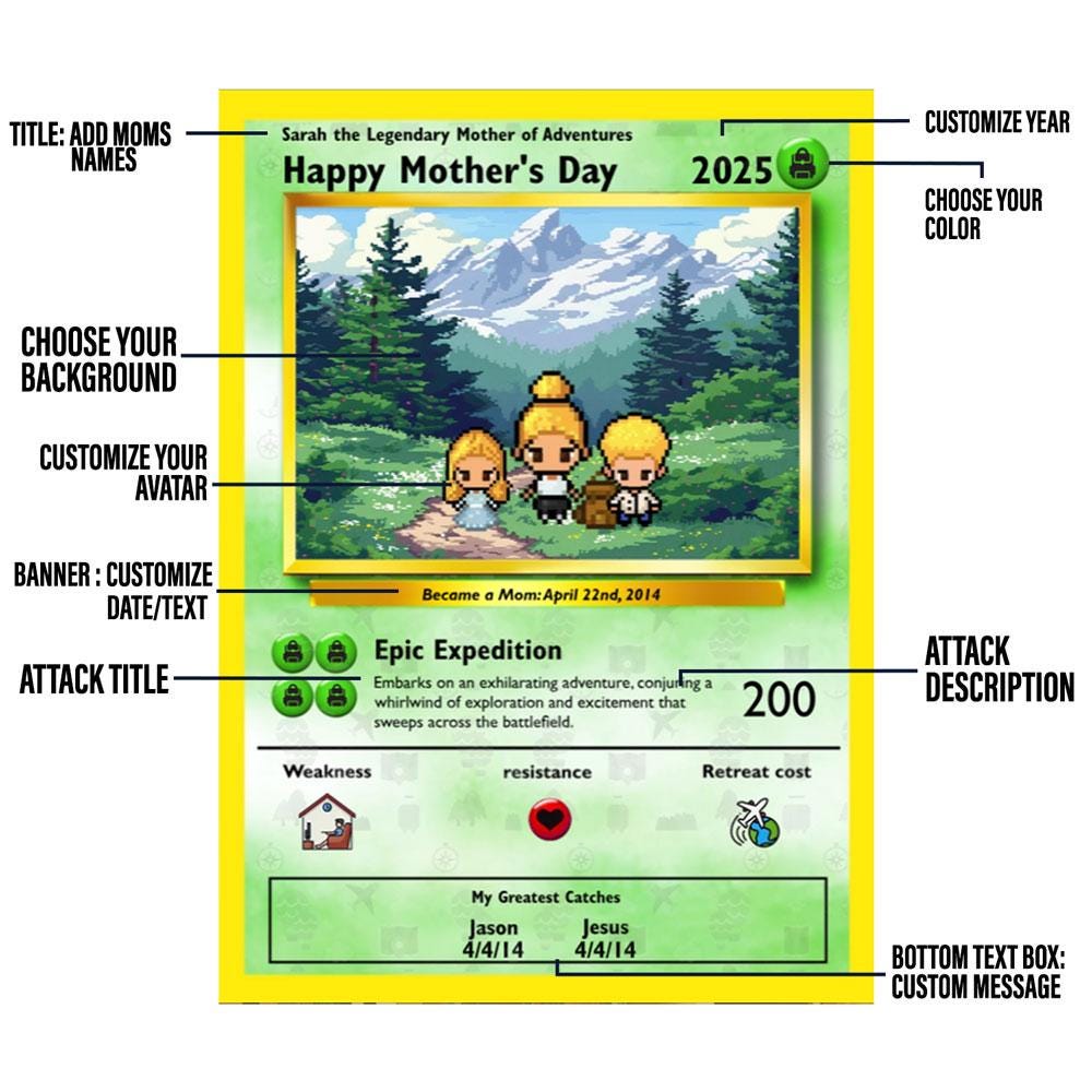 Personalized Poke Adventure Mom Card - Custom Gift for Mom - Mother's Day Gifts - Explorer Mom Card - Custom Adventure Mom Card - Mom Gifts