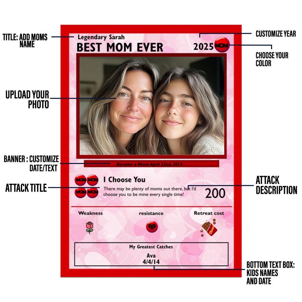 Personalized Poke Mother's Day Photo Card - Custom Gift for Mom - Mother's Day Gifts - Personalized Metal Photo Card for Mom - Mom Gifts
