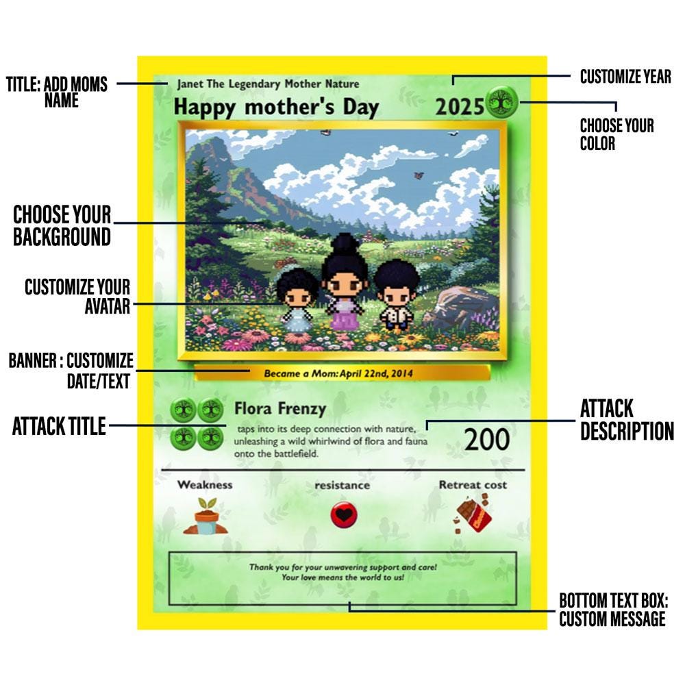 Personalized Poke Mother Nature Mom Card - Custom Gift for Mom - Mother's Day Gifts - Garden Mom - Earth Mama Card - Forest Queen Mom Card