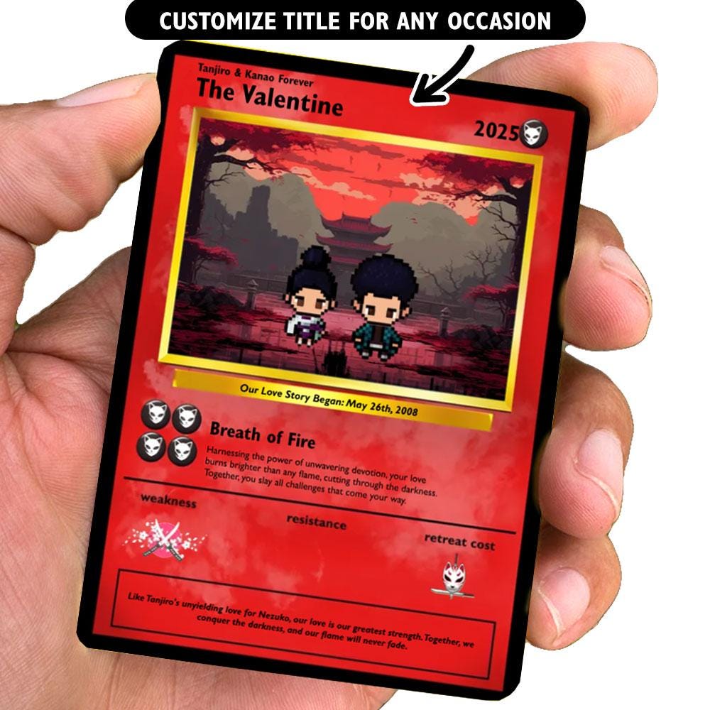 Personalized Slayer Love Card - Custom Gift Anniversary - Anime Couple Metal Card - Valentine's Day Card - Personalized Anime Gift