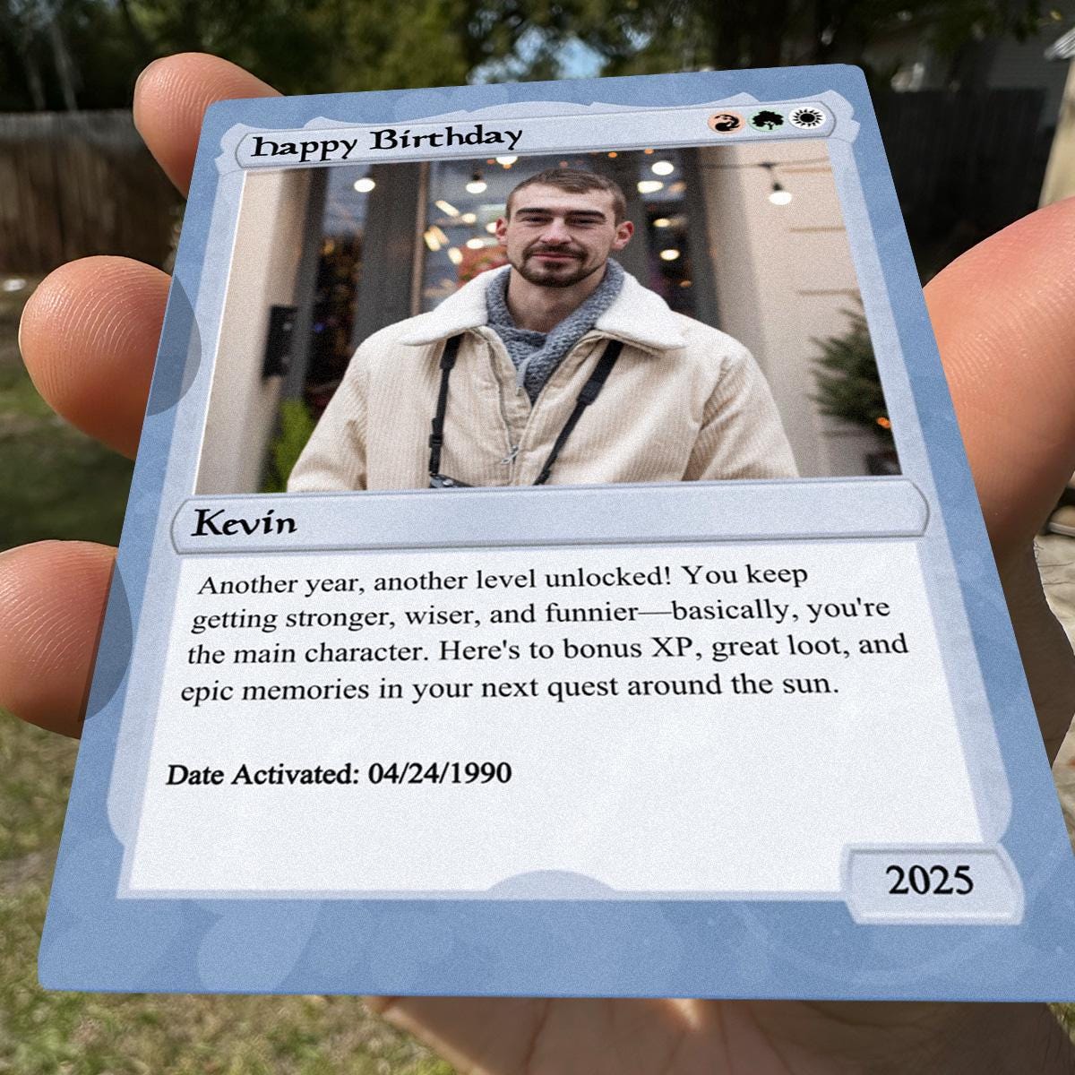 Pet the Gathering Birthday Photo Card - Legendary Birthday Gift - Gift for Gamer - Magic-Inspired Keepsake - Custom Mana Photo Card