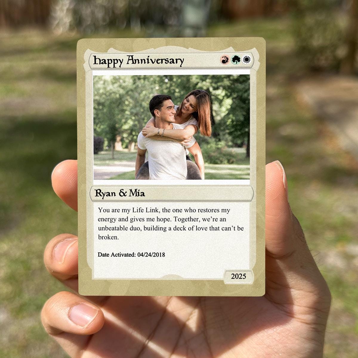 Love the Gathering Anniversary Photo Card- Anniversary Gift- Anniversary Gift for Gamer- Couples Battle Card -Custom Couple Anime Photo Card