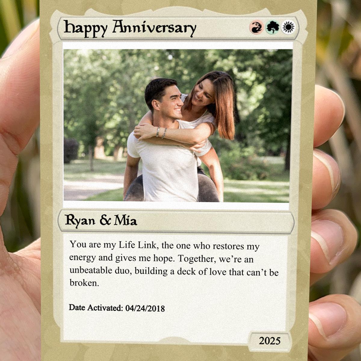 Love the Gathering Anniversary Photo Card- Anniversary Gift- Anniversary Gift for Gamer- Couples Battle Card -Custom Couple Anime Photo Card