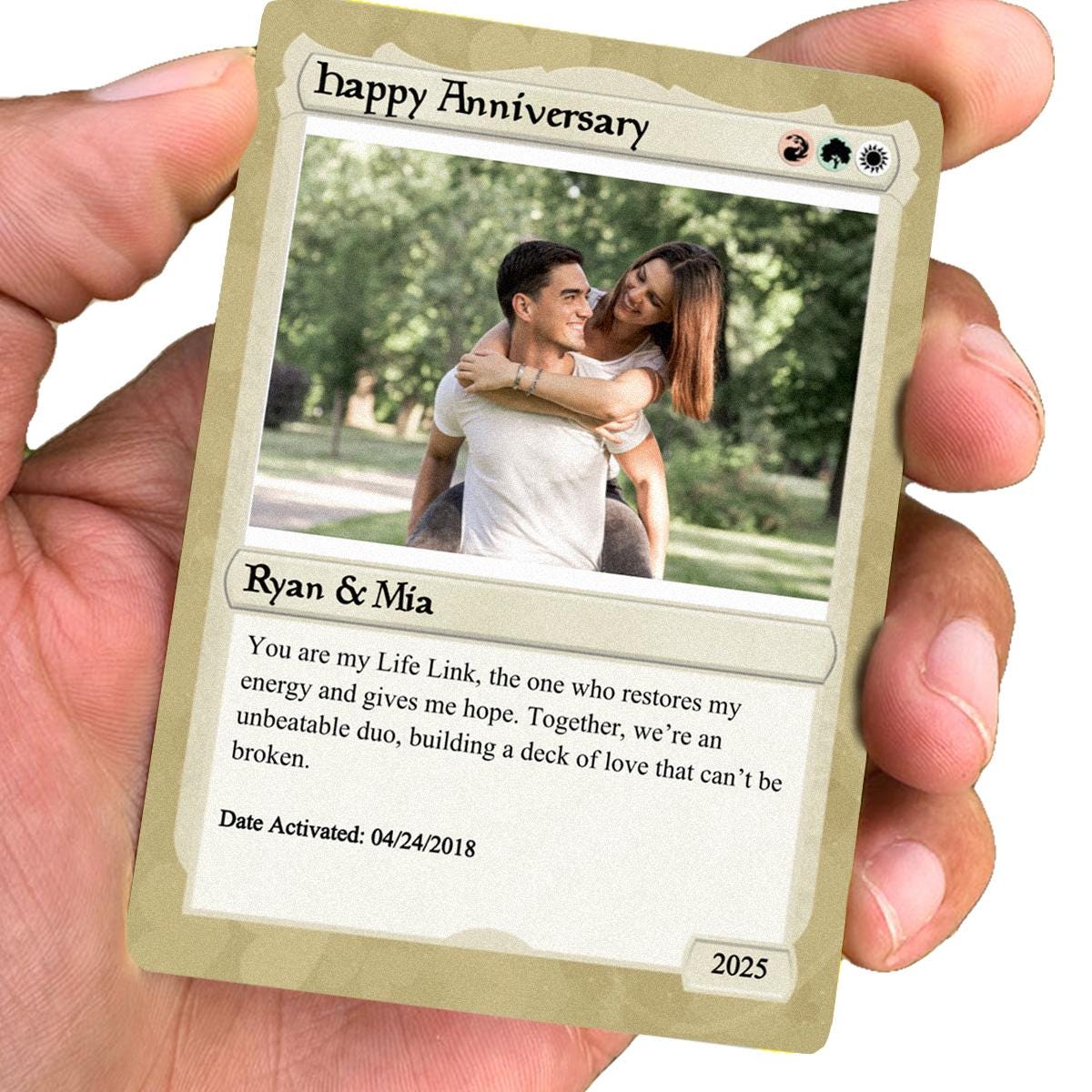 Love the Gathering Anniversary Photo Card- Anniversary Gift- Anniversary Gift for Gamer- Couples Battle Card -Custom Couple Anime Photo Card