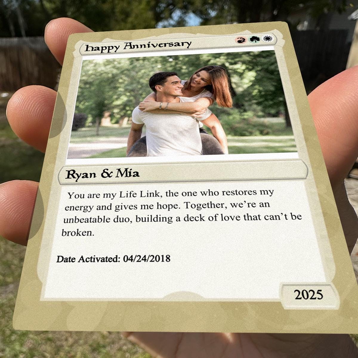 Love the Gathering Anniversary Photo Card- Anniversary Gift- Anniversary Gift for Gamer- Couples Battle Card -Custom Couple Anime Photo Card