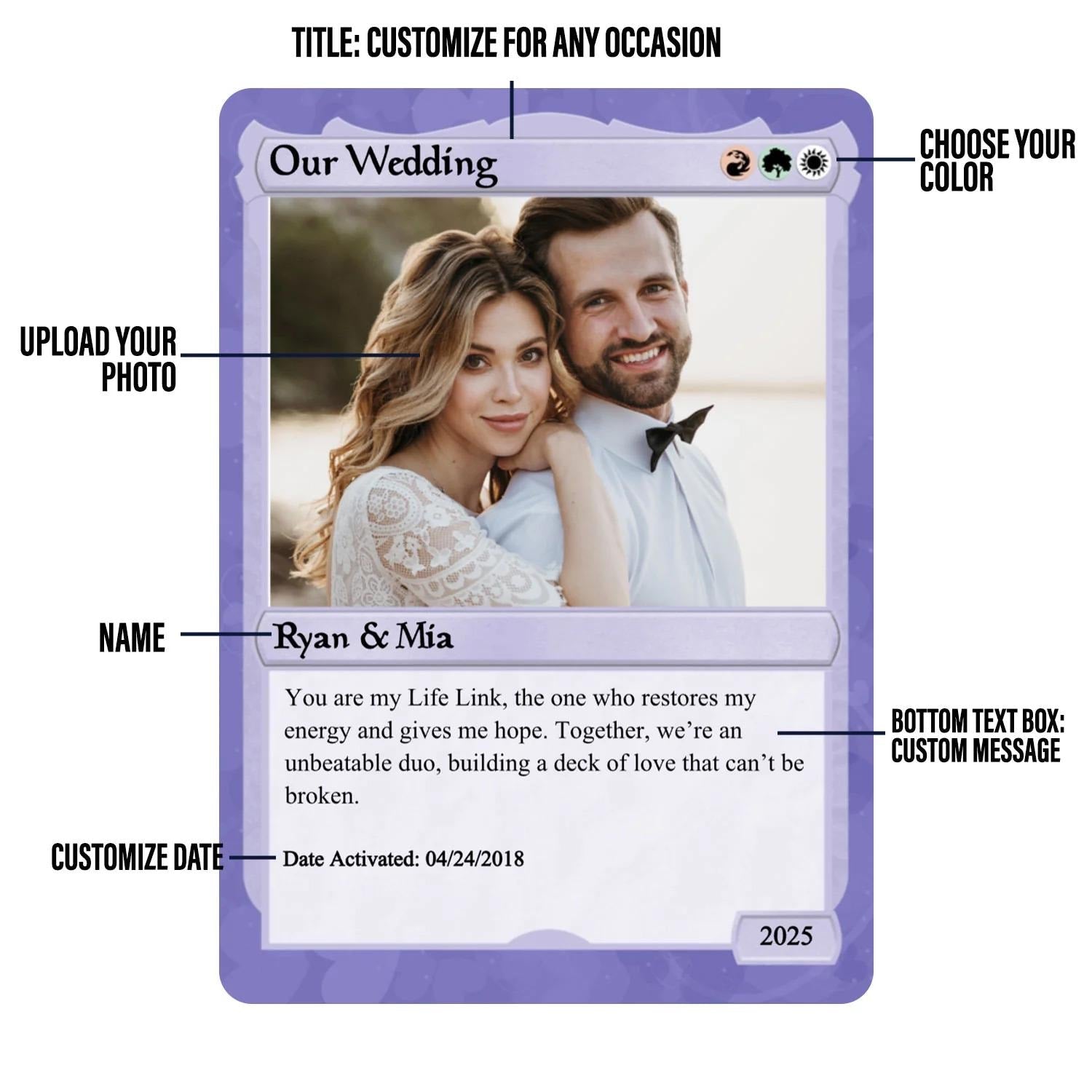 Pet The Gathering Wedding Photo Card - Wedding Gift - Custom Wedding Card- Legendary Wedding Keepsake Card- Anime-Inspired Couple Photo Card