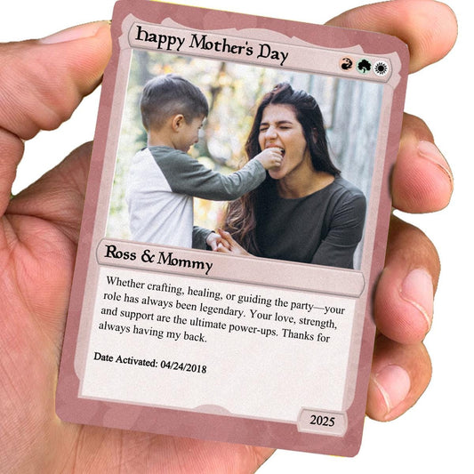 Pet the Gathering Mother's Day Photo Card - Mother's Day Gift - Personalized Anime Style Metal Photo Card - Legendary Mom Custom Card