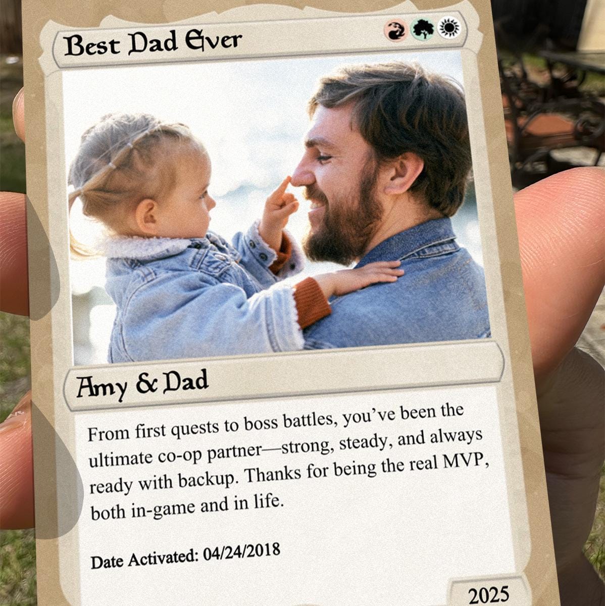 Pet the Gathering Father's Day Photo Card - Father's Day Gift - Personalized Anime Style Metal Photo Card - Legendary Dad Custom Card
