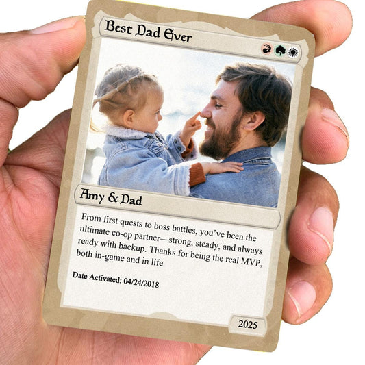Pet the Gathering Father's Day Photo Card - Father's Day Gift - Personalized Anime Style Metal Photo Card - Legendary Dad Custom Card