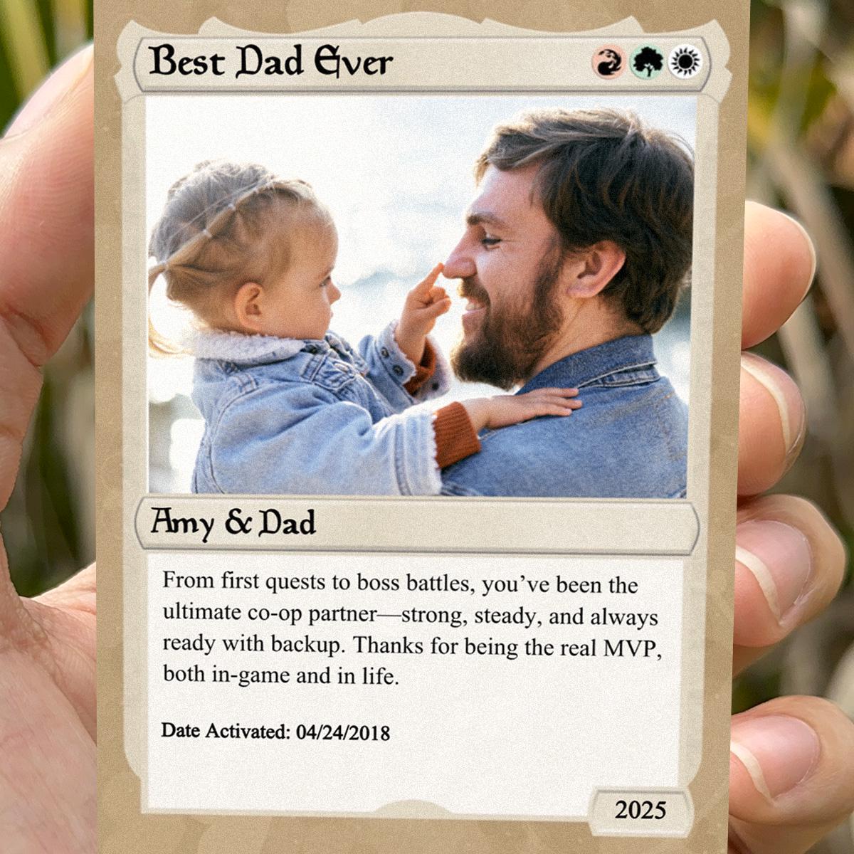 Pet the Gathering Father's Day Photo Card - Father's Day Gift - Personalized Anime Style Metal Photo Card - Legendary Dad Custom Card