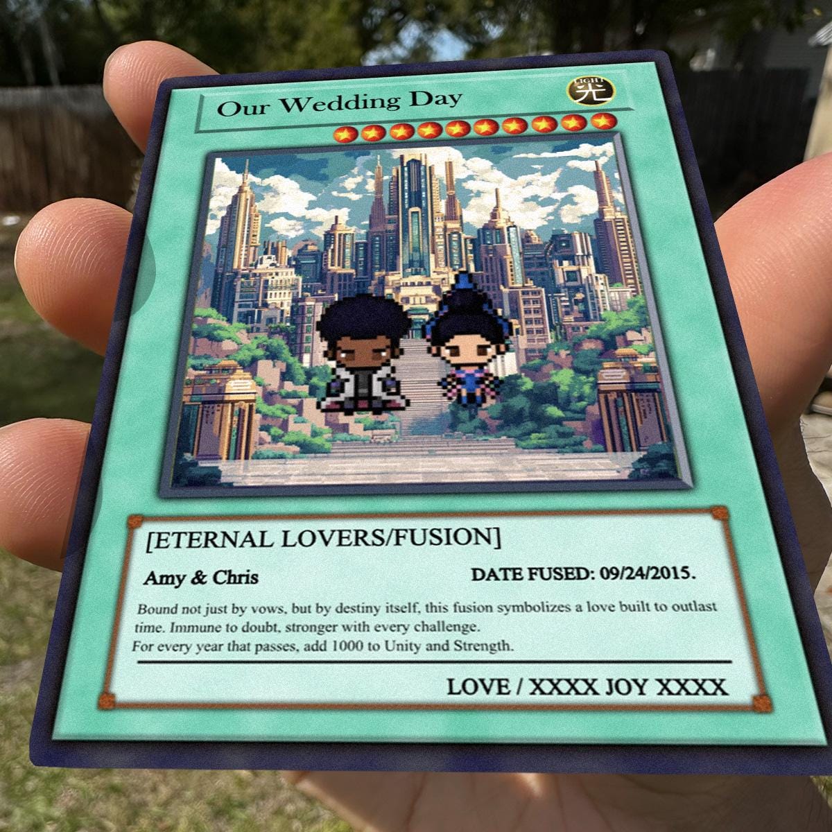 Dueling Wedding Card - Dueling Wedding Gift - Dueling Style Card - Personalized Metal Keepsake for Couples - Anime Wedding Battle Card