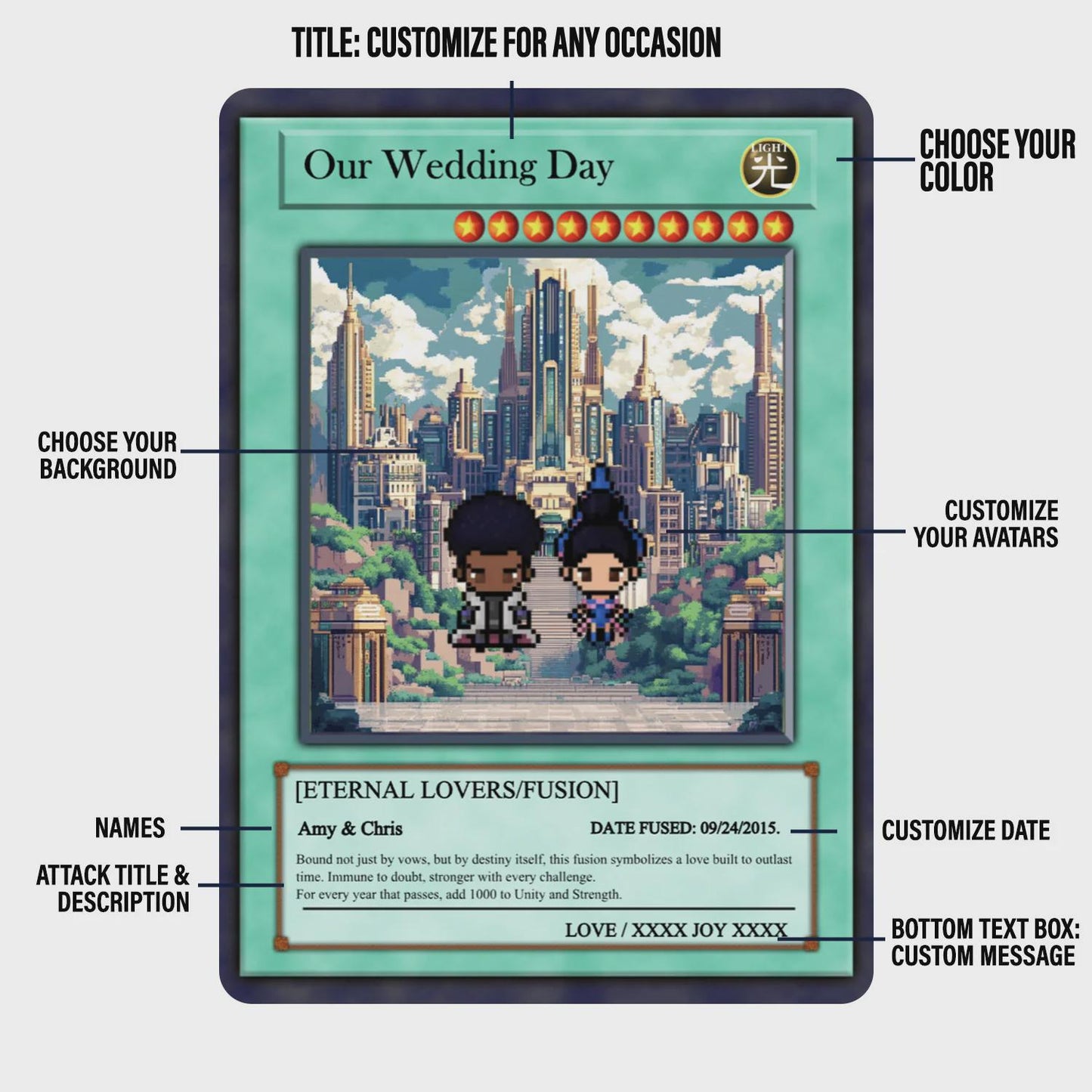Dueling Wedding Card - Dueling Wedding Gift - Dueling Style Card - Personalized Metal Keepsake for Couples - Anime Wedding Battle Card