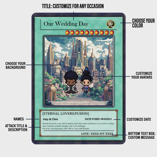 Dueling Wedding Card - Dueling Wedding Gift - Dueling Style Card - Personalized Metal Keepsake for Couples - Anime Wedding Battle Card