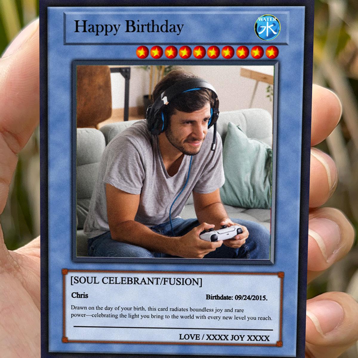 Dueling Birthday Photo Card - Dueling Birthday Gift - Dueling Style Card - Metal Birthday Keepsake Gift - Anime-Inspired Battle Photo Card