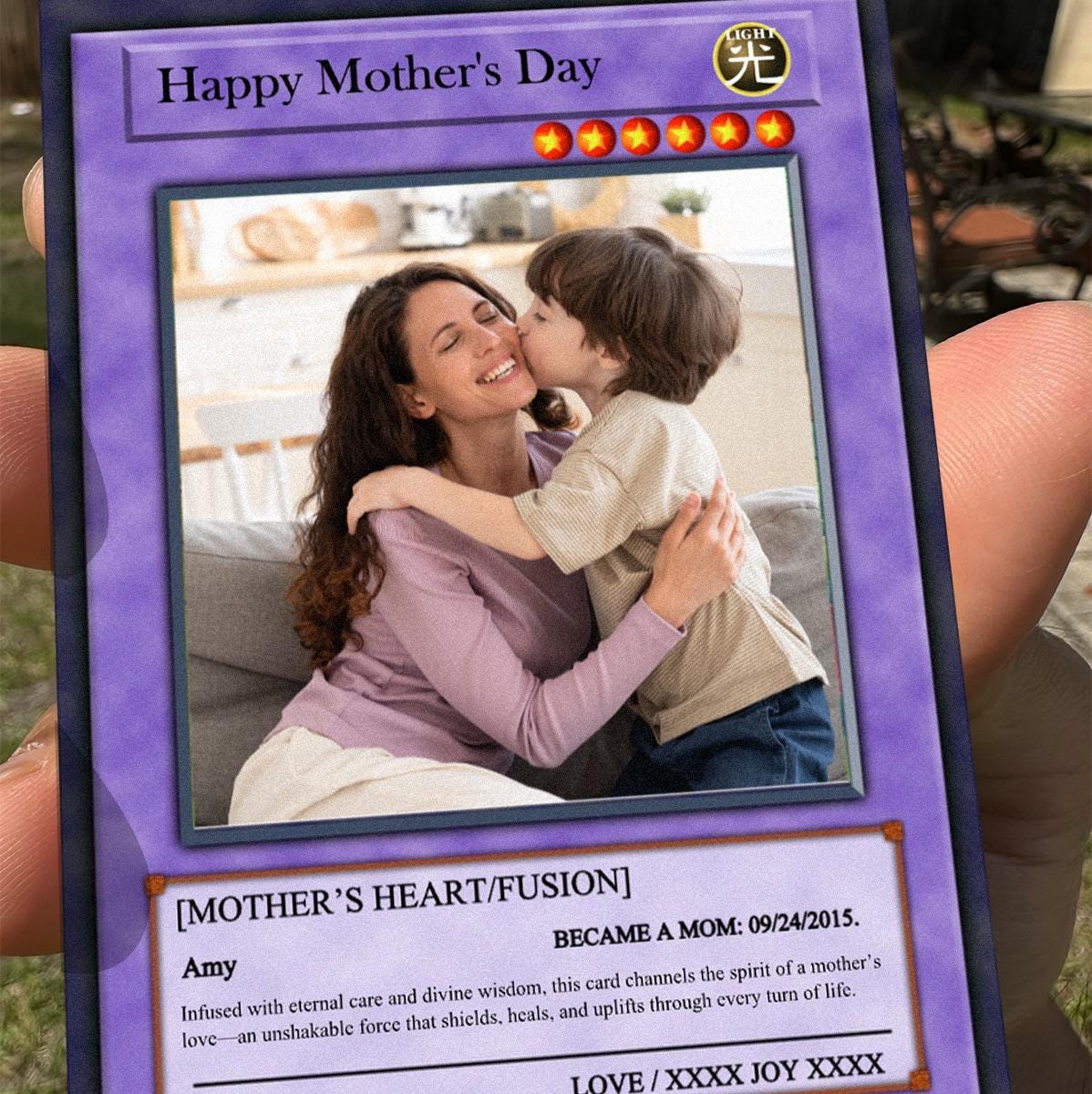 Dueling Mom Photo Card - Mother's Day Gift - Personalized Anime Style Metal Photo Card - Anime-Inspired Card - Legendary Mom Custom Card
