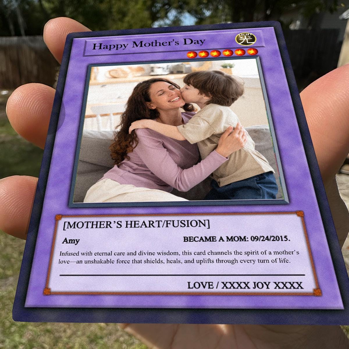 Dueling Mom Photo Card - Mother's Day Gift - Personalized Anime Style Metal Photo Card - Anime-Inspired Card - Legendary Mom Custom Card