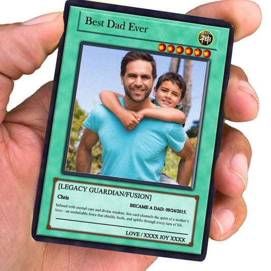 Dueling Dad Photo Card - Father's Day Gift - Personalized Anime Style Metal Photo Card - Anime-Inspired Card - Legendary Dad Custom Card