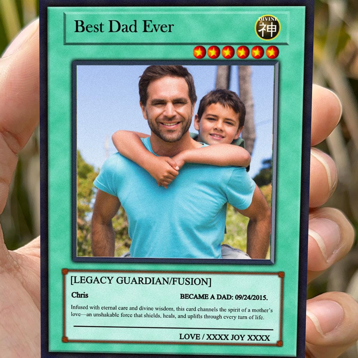 Dueling Dad Photo Card - Father's Day Gift - Personalized Anime Style Metal Photo Card - Anime-Inspired Card - Legendary Dad Custom Card