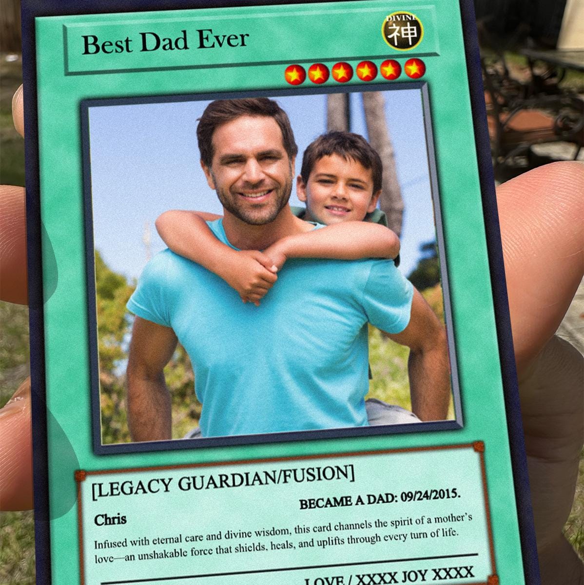 Dueling Dad Photo Card - Father's Day Gift - Personalized Anime Style Metal Photo Card - Anime-Inspired Card - Legendary Dad Custom Card