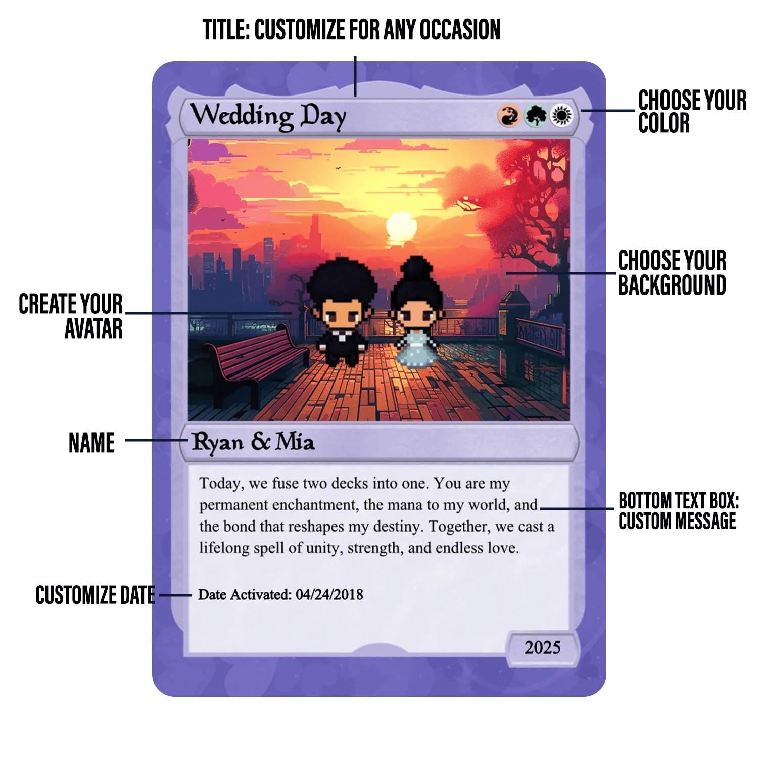 Pet The Gathering Wedding Card - Wedding Gift - Custom Wedding Card - Legendary Wedding Keepsake Card - Anime-Inspired Couple Card