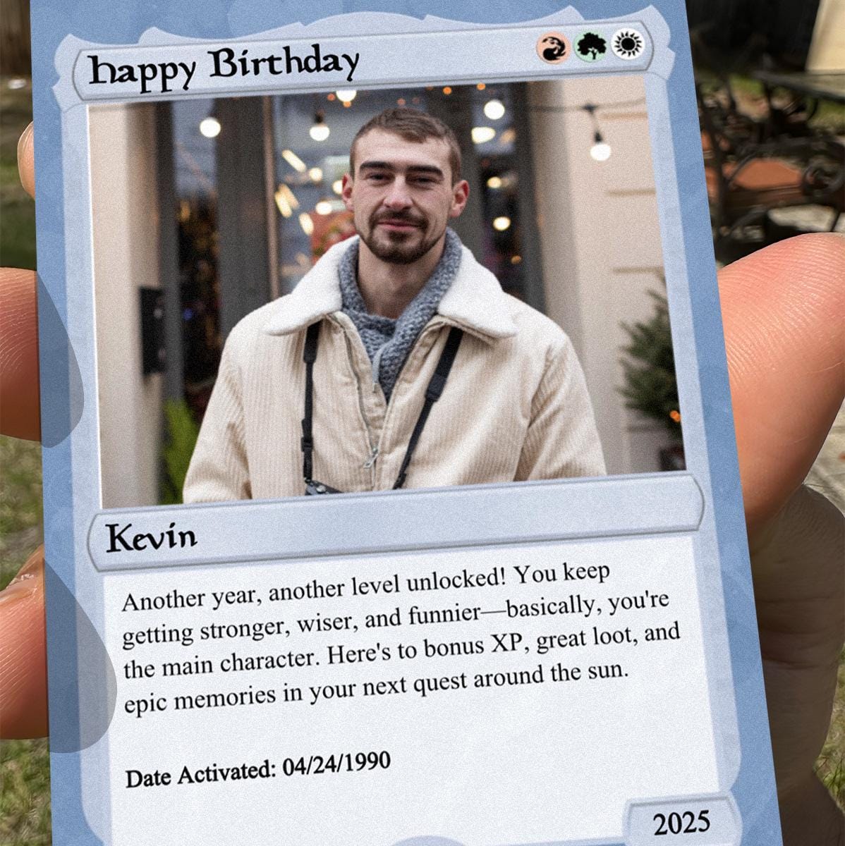 Pet the Gathering Birthday Photo Card - Legendary Birthday Gift - Gift for Gamer - Magic-Inspired Keepsake - Custom Mana Photo Card