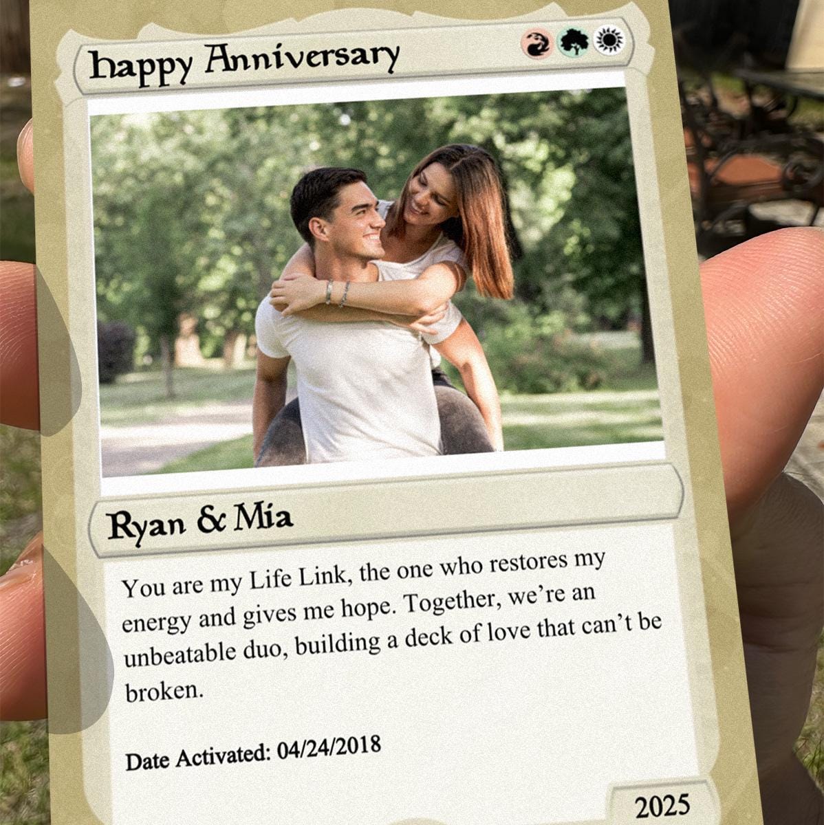 Love the Gathering Anniversary Photo Card- Anniversary Gift- Anniversary Gift for Gamer- Couples Battle Card -Custom Couple Anime Photo Card