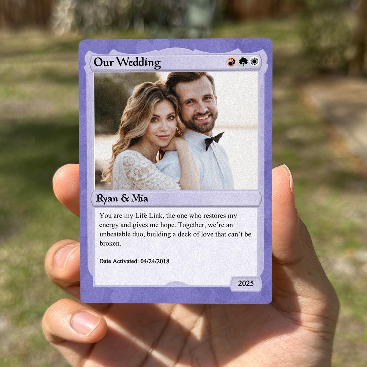 Pet The Gathering Wedding Photo Card - Wedding Gift - Custom Wedding Card- Legendary Wedding Keepsake Card- Anime-Inspired Couple Photo Card