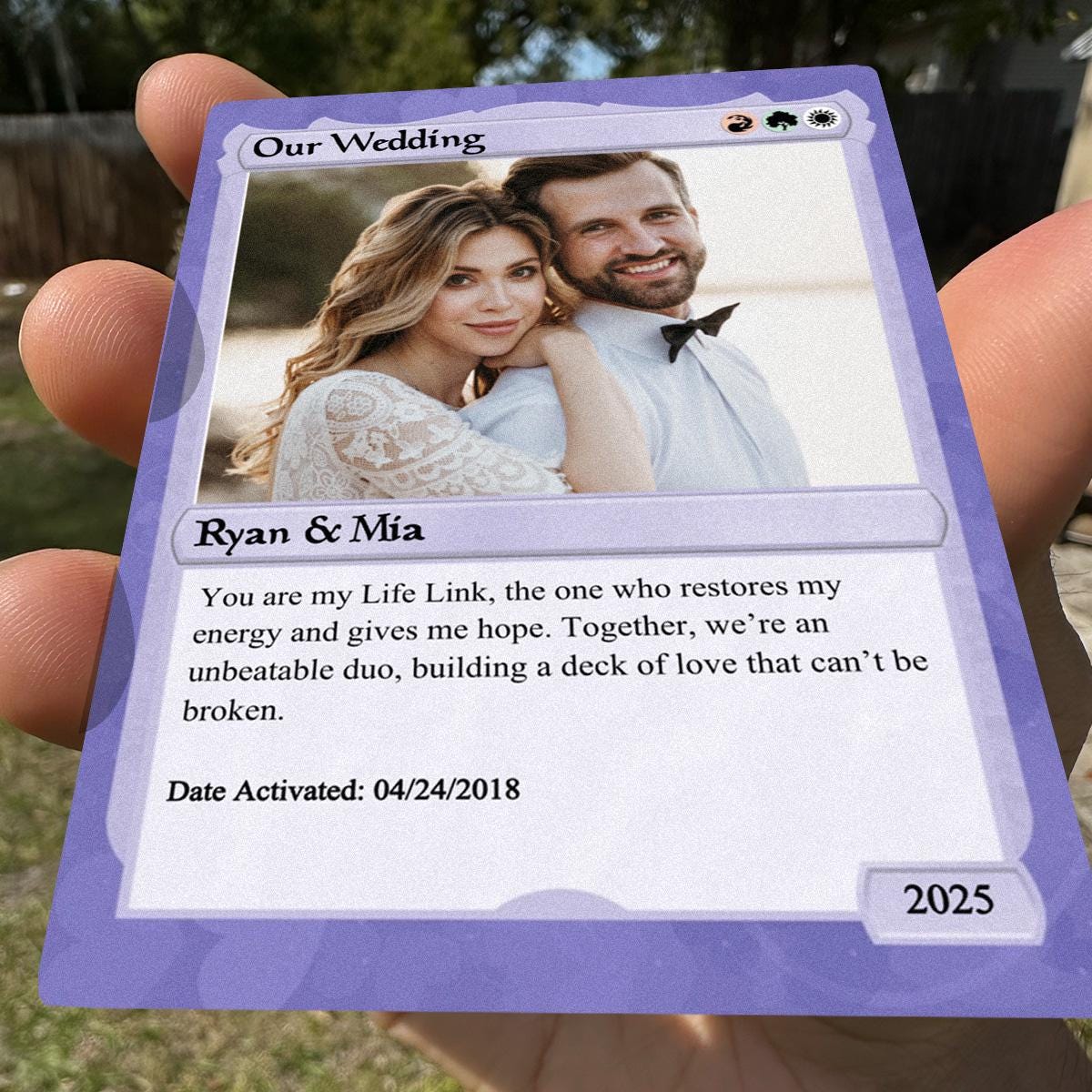 Pet The Gathering Wedding Photo Card - Wedding Gift - Custom Wedding Card- Legendary Wedding Keepsake Card- Anime-Inspired Couple Photo Card