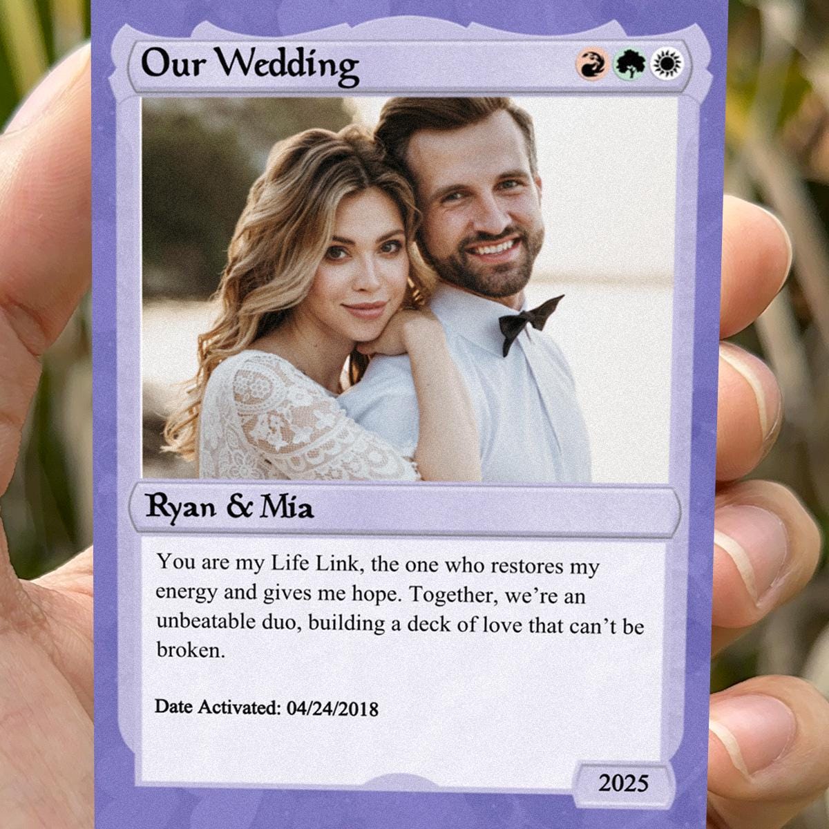 Pet The Gathering Wedding Photo Card - Wedding Gift - Custom Wedding Card- Legendary Wedding Keepsake Card- Anime-Inspired Couple Photo Card