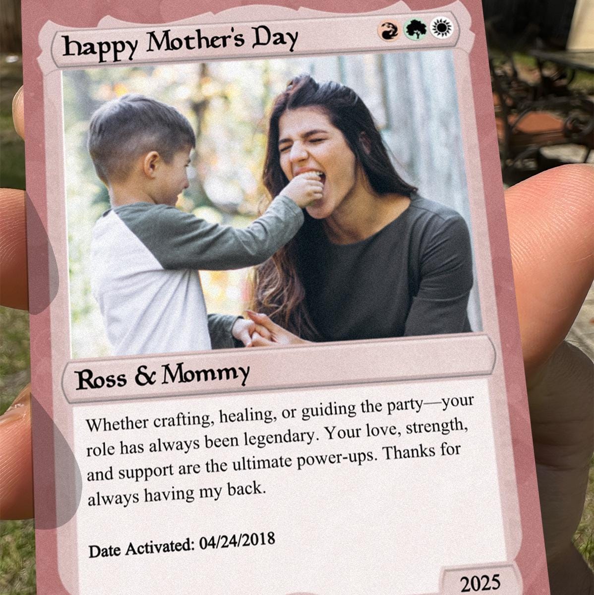 Pet the Gathering Mother's Day Photo Card - Mother's Day Gift - Personalized Anime Style Metal Photo Card - Legendary Mom Custom Card