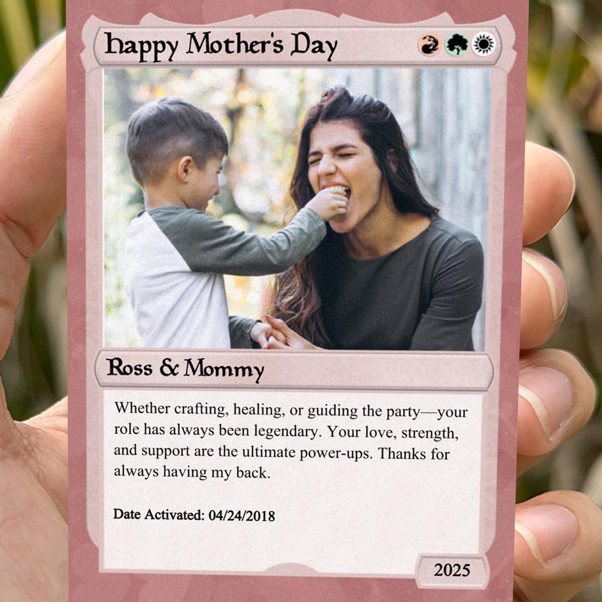Pet the Gathering Mother's Day Photo Card - Mother's Day Gift - Personalized Anime Style Metal Photo Card - Legendary Mom Custom Card