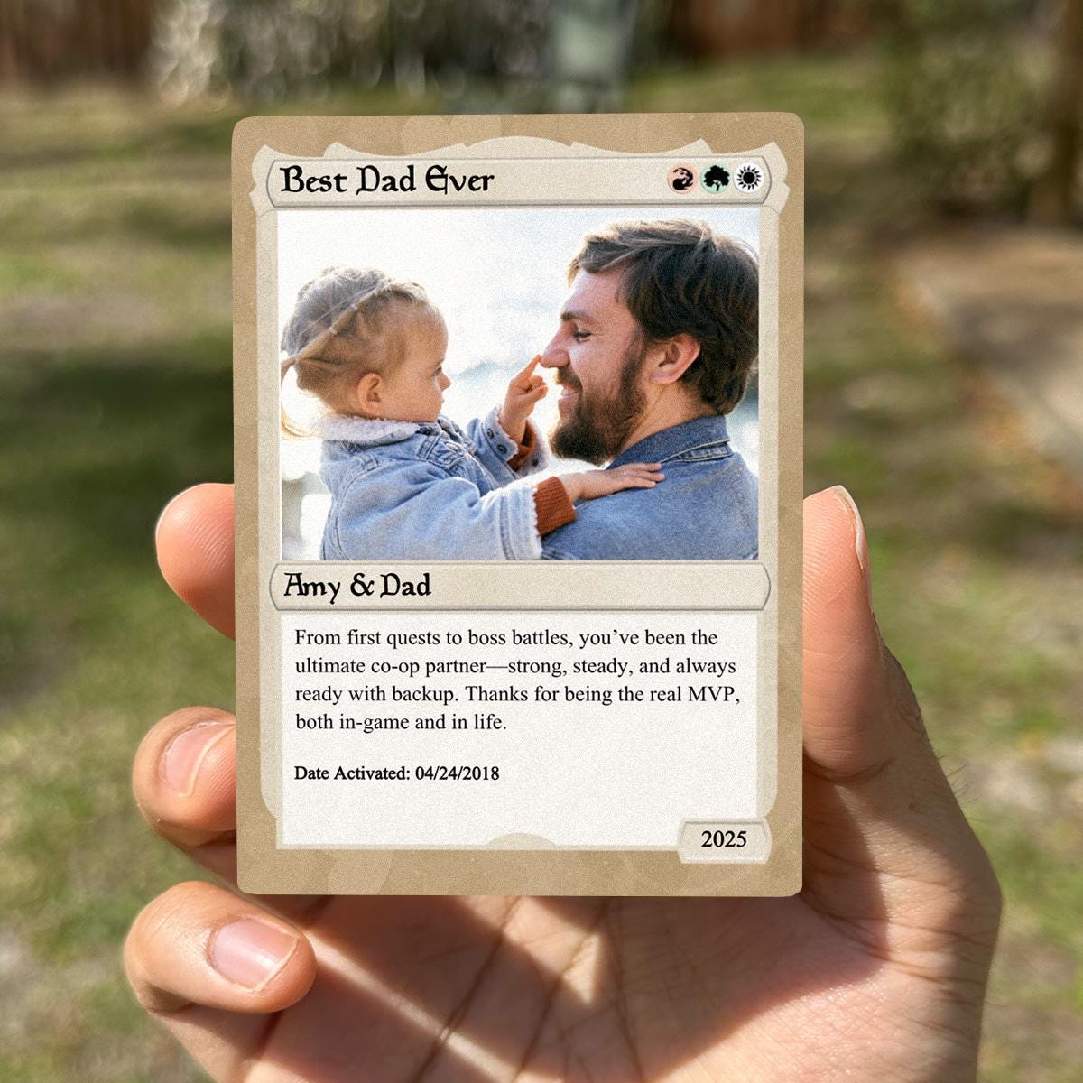 Pet the Gathering Father's Day Photo Card - Father's Day Gift - Personalized Anime Style Metal Photo Card - Legendary Dad Custom Card