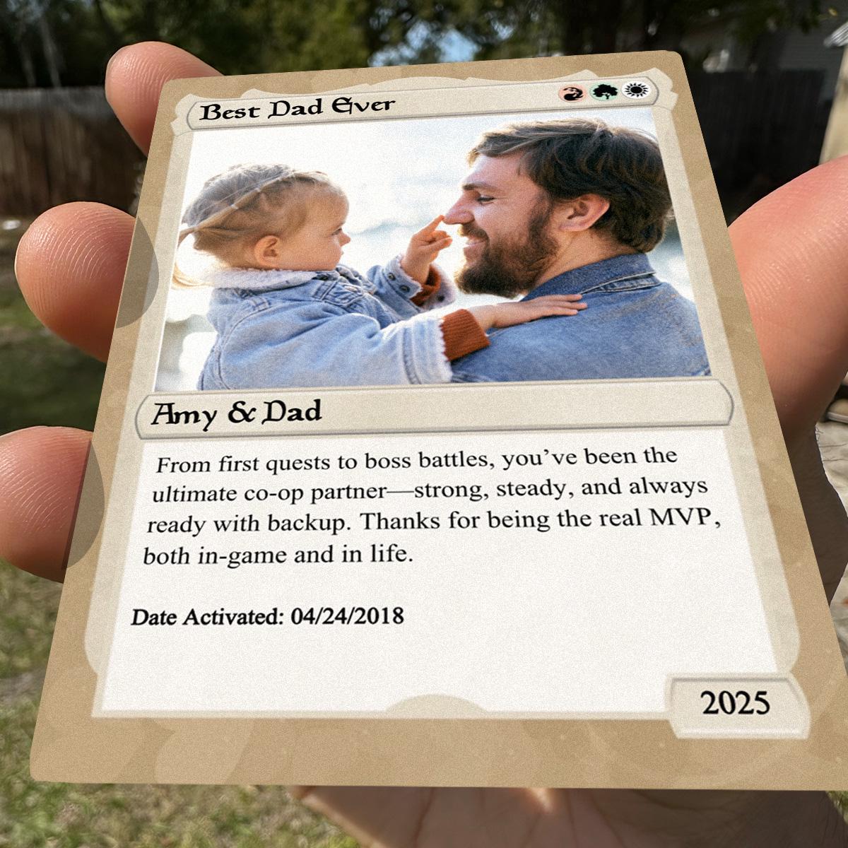Pet the Gathering Father's Day Photo Card - Father's Day Gift - Personalized Anime Style Metal Photo Card - Legendary Dad Custom Card