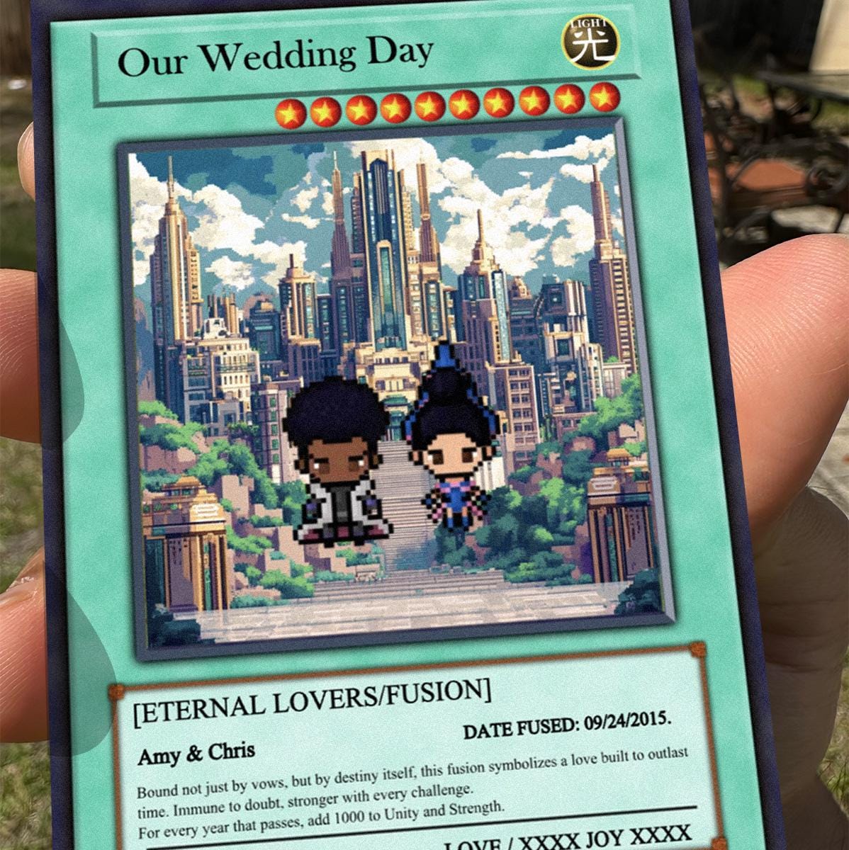Dueling Wedding Card - Dueling Wedding Gift - Dueling Style Card - Personalized Metal Keepsake for Couples - Anime Wedding Battle Card