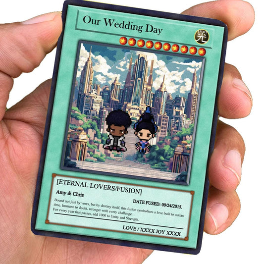 Dueling Wedding Card - Dueling Wedding Gift - Dueling Style Card - Personalized Metal Keepsake for Couples - Anime Wedding Battle Card